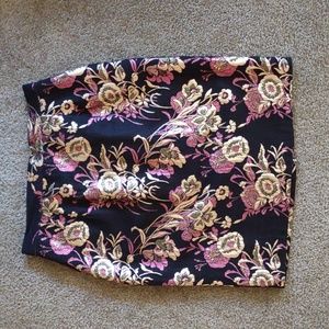 Vintage 80s Ellen D. Metallic Floral Embroidered Pencil Skirt 11/12